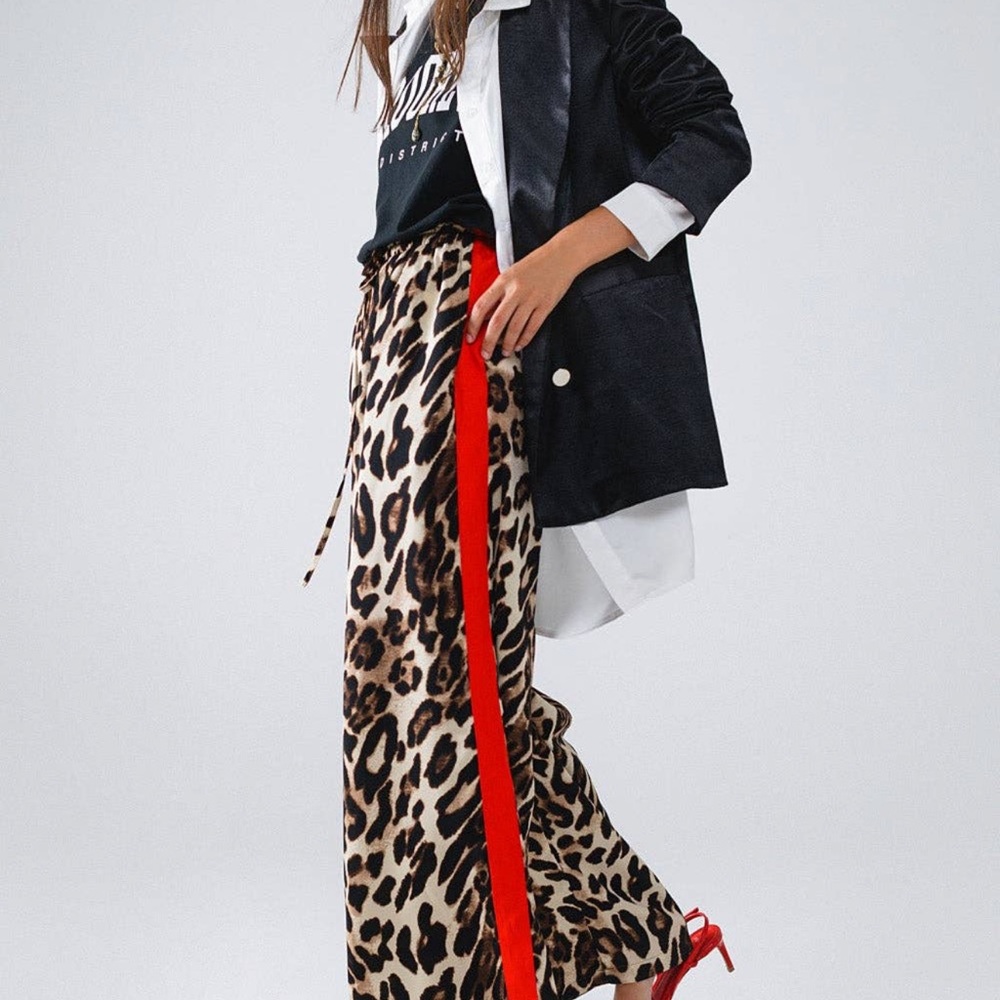 Leopard Print Joggers with Red Stripe - Picture 2 of 4